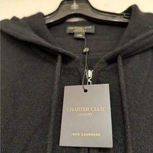 Women’s Charter Club Black Cashmere Zip-Up Hoodie Sweater